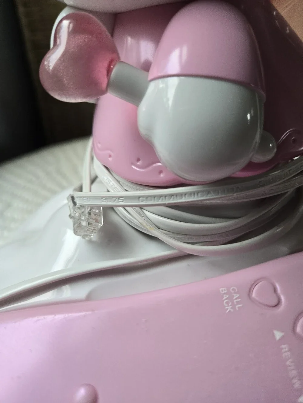 Working Hello Kitty Pink & White Desk Landline Phone Angel Figurine
